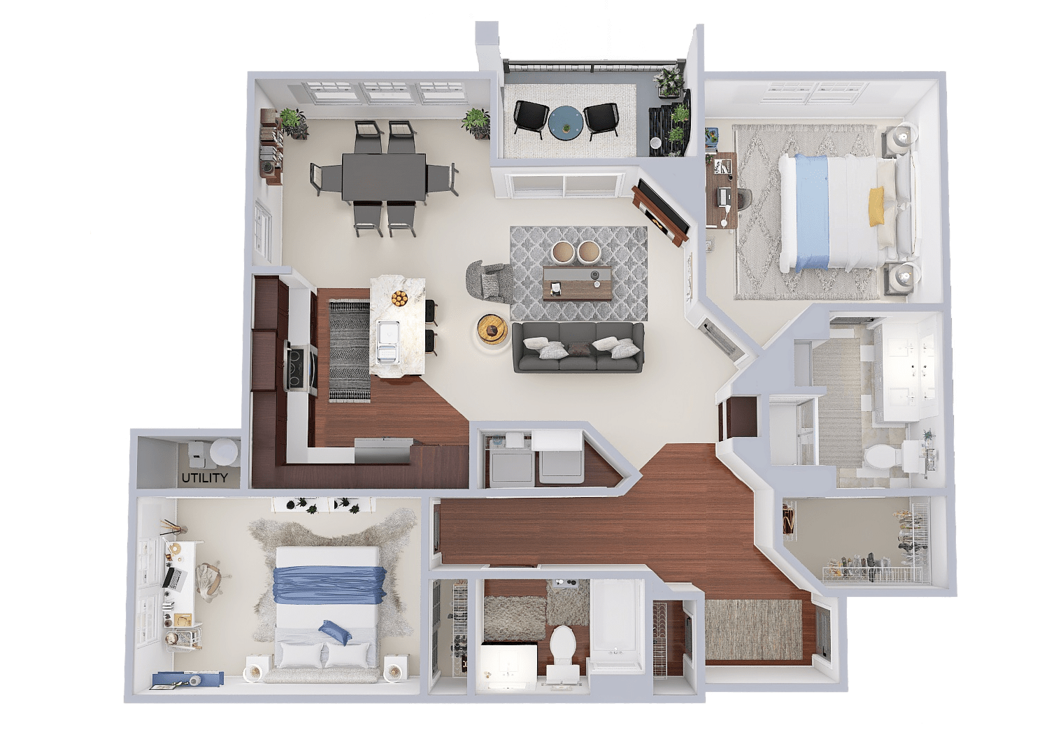 Floor plan for 2 beds, 2 baths, 1209 sqft